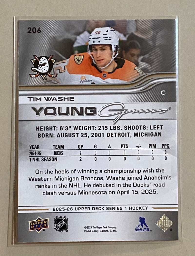 2025-26 Upper Deck 206 Tim Washe - Hockey - Young Guns - Series 1
