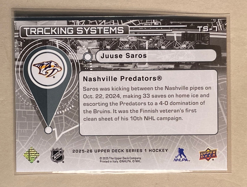 2025-26 Upper Deck TS-7 Jusse Saros - Hockey - Tracking Systems - Series 1