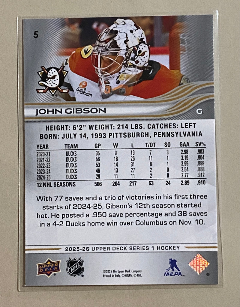 2025-26 Upper Deck 5 John Gibson - Hockey - Series 1