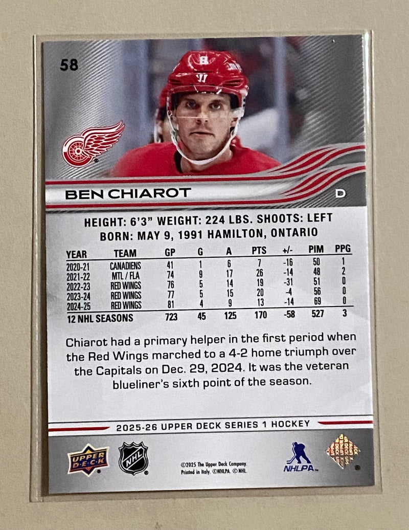 2025-26 Upper Deck 58 Ben Chiarot - Hockey - Series 1