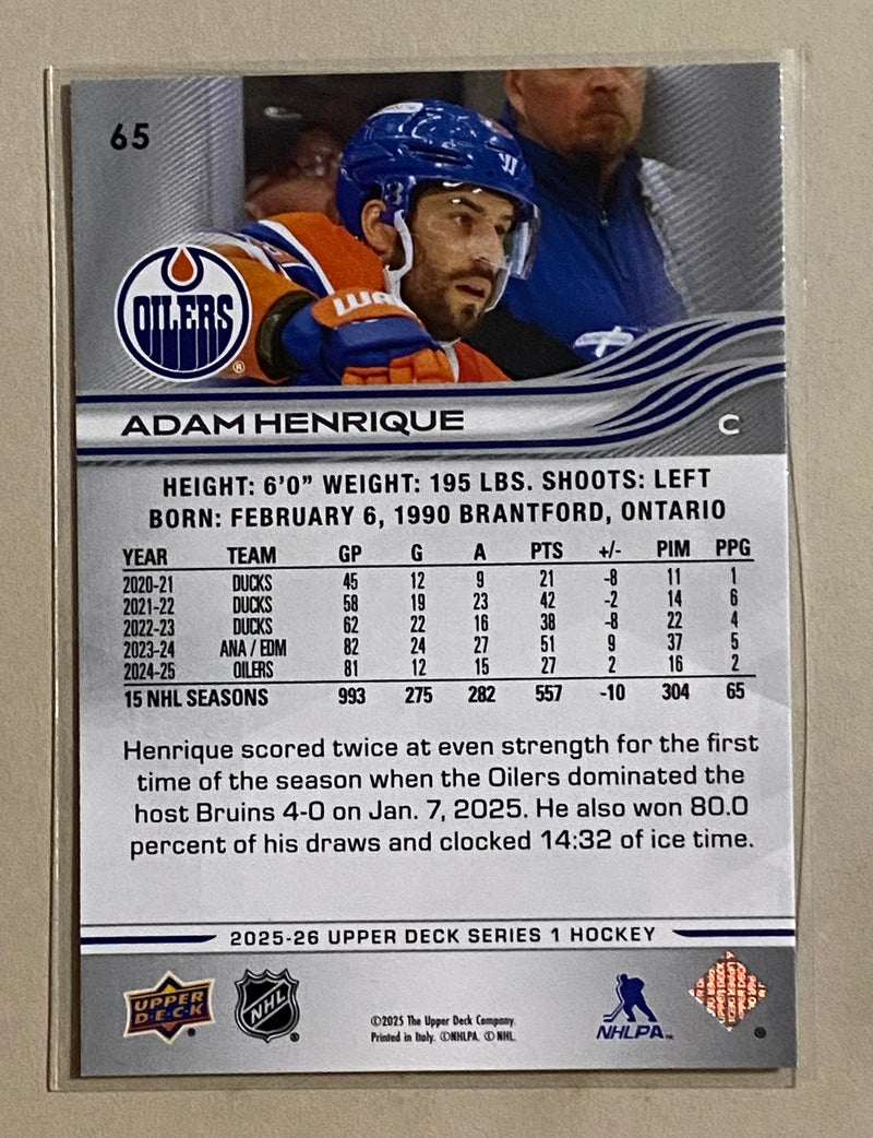 2025-26 Upper Deck 65 Adam Henrique - Hockey - Series 1