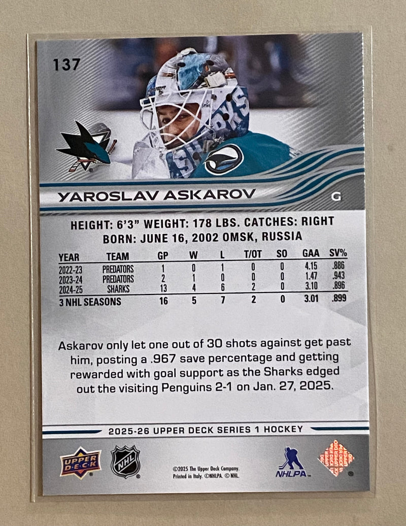 2025-26 Upper Deck 137 Yaroslav Askarov - Hockey - Series 1