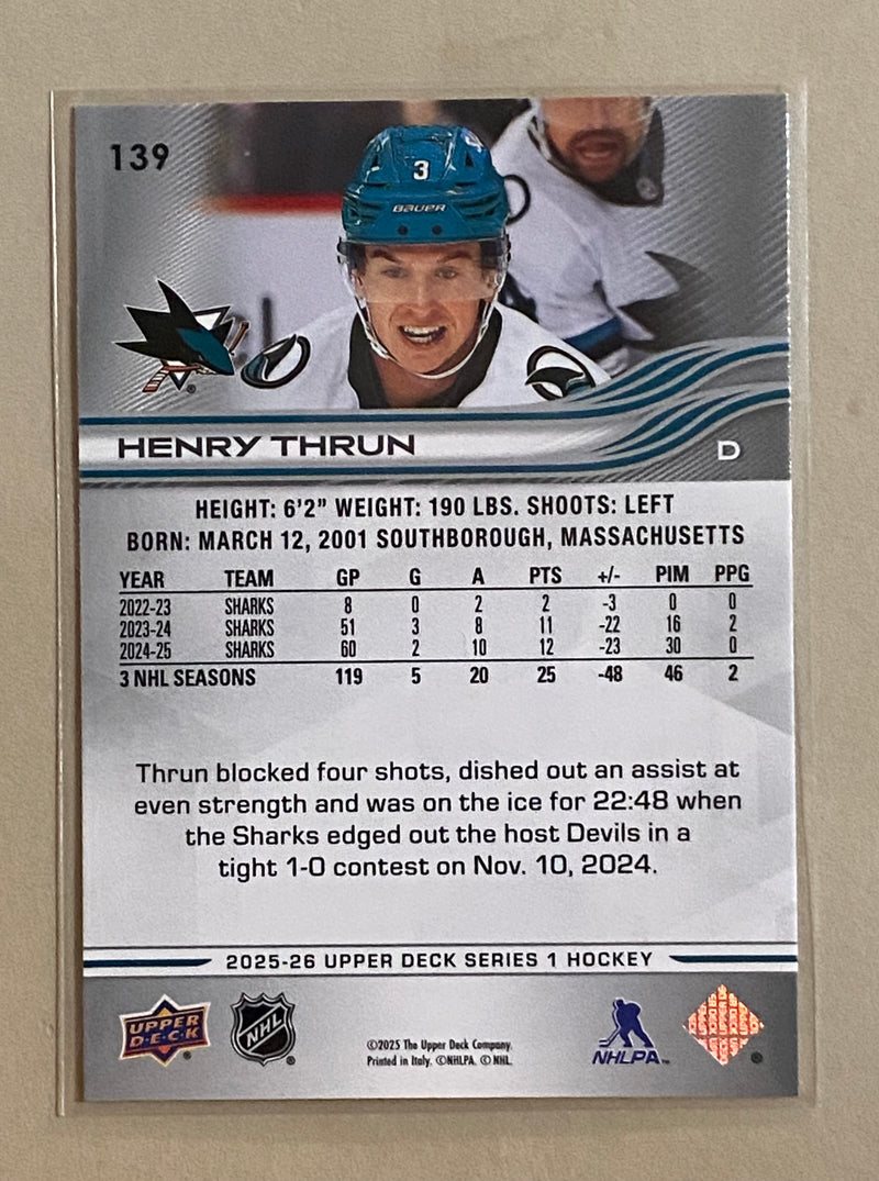 2025-26 Upper Deck 139 Henry Thrun - Hockey - Series 1