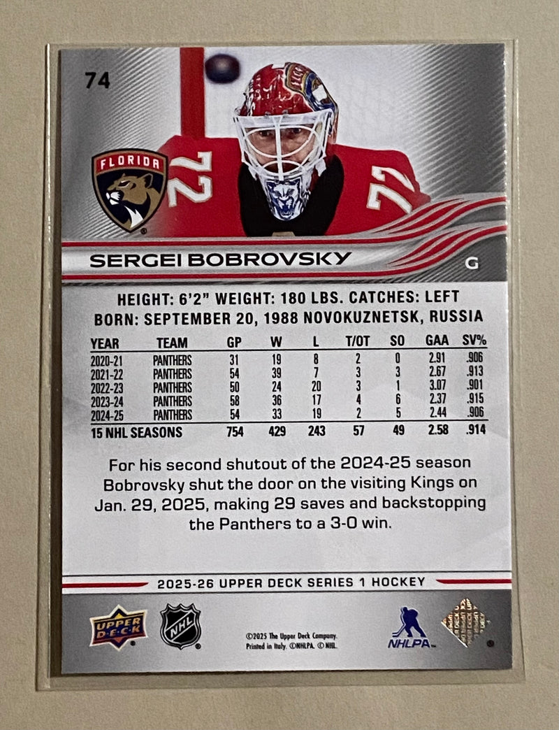 2025-26 Upper Deck 74 Sergei Bobrovsky - Hockey - Series 1