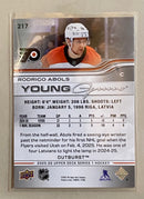 2025-26 Upper Deck 217 Rodrico Abols - Hockey - Series 1 - Silver Outburst - Young Guns