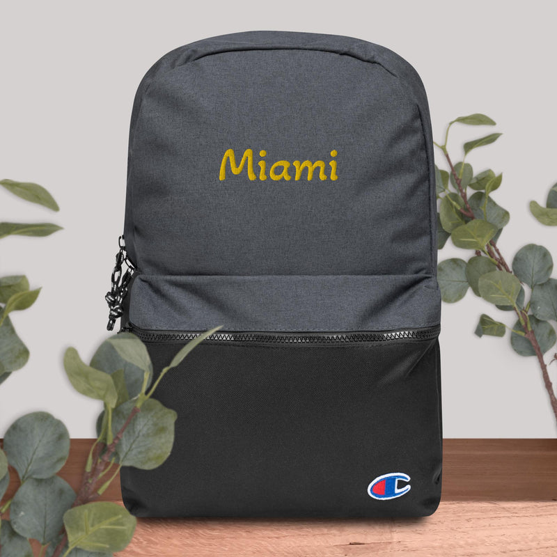 Miami Gold Embroidered Champion Backpack