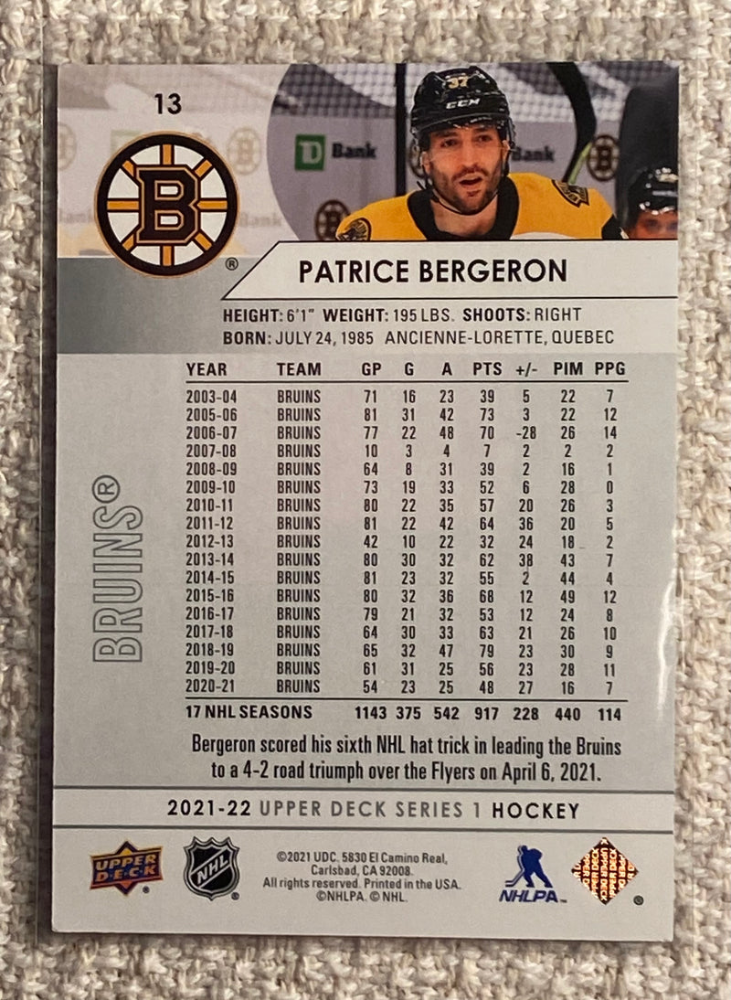 2021-22 Upper Deck 13 Patrice Bergeron - Hockey