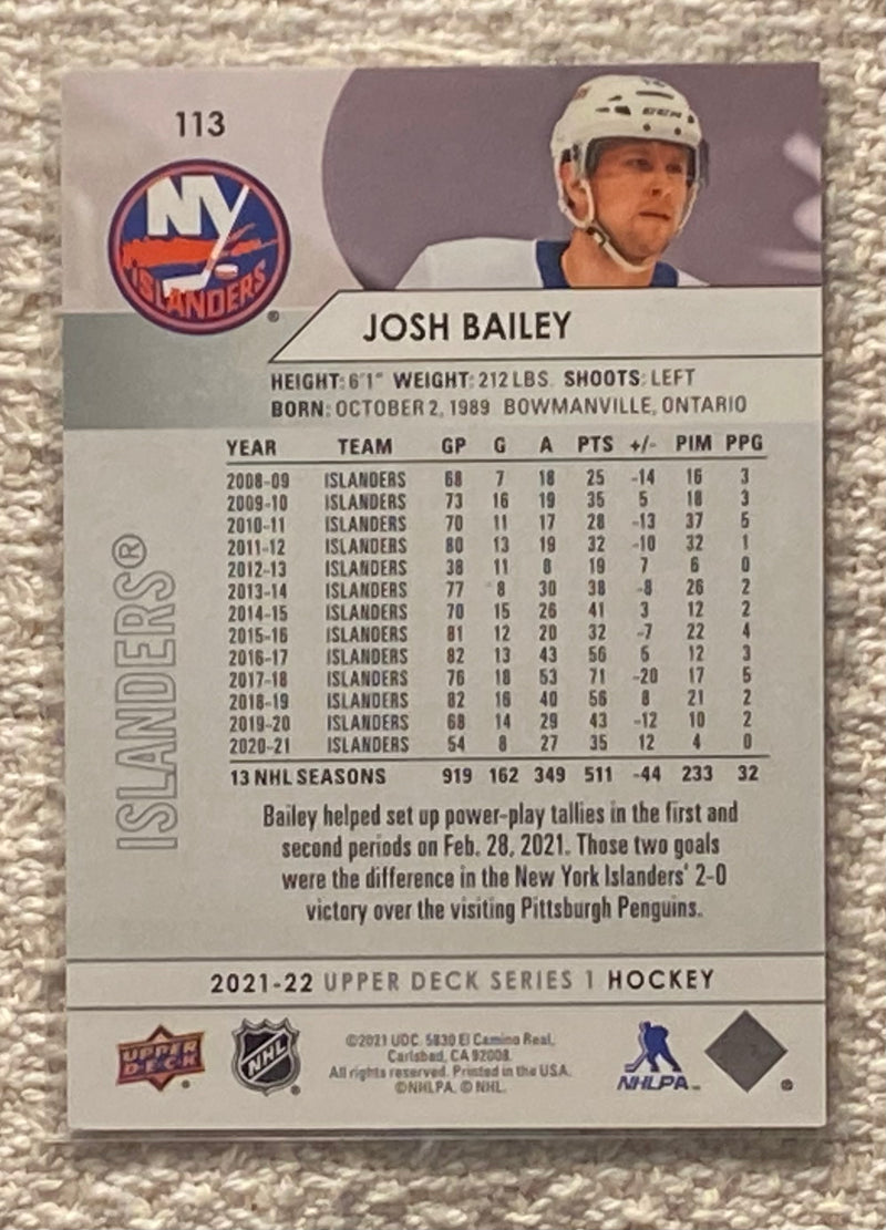 2021-22 Upper Deck 113 Josh Bailey - Hockey