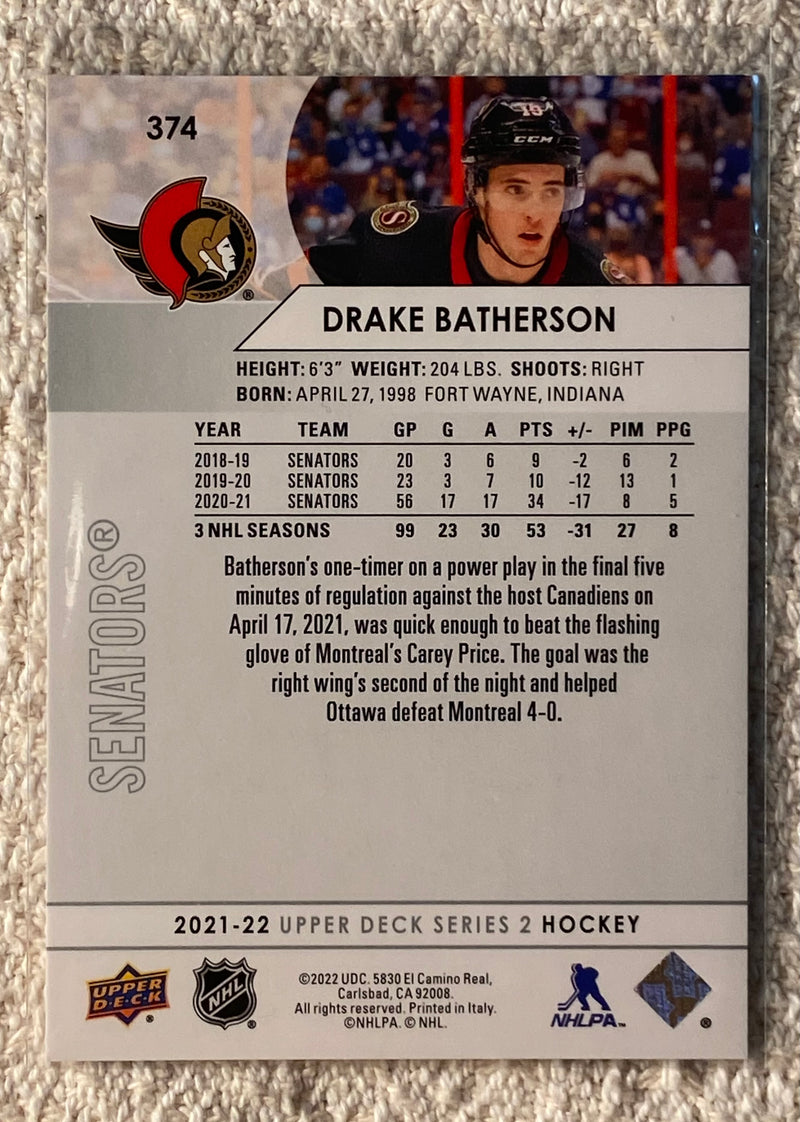 2021-22 Upper Deck 374 Drake Batherson - Hockey