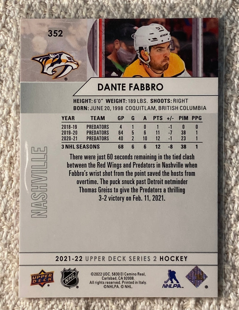 2021-22 Upper Deck 352 Dante Fabbro - Hockey