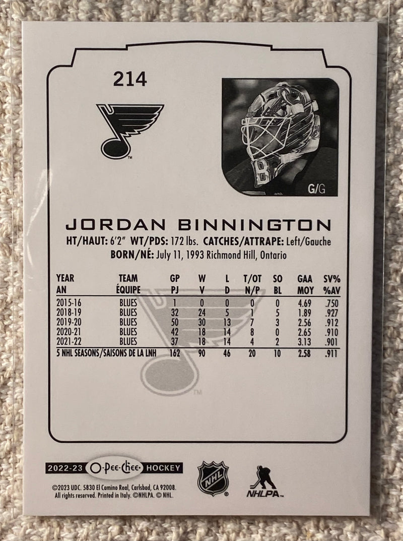 2022-23 UD O-Pee-Chee 214 Jordan Binnington - Hockey