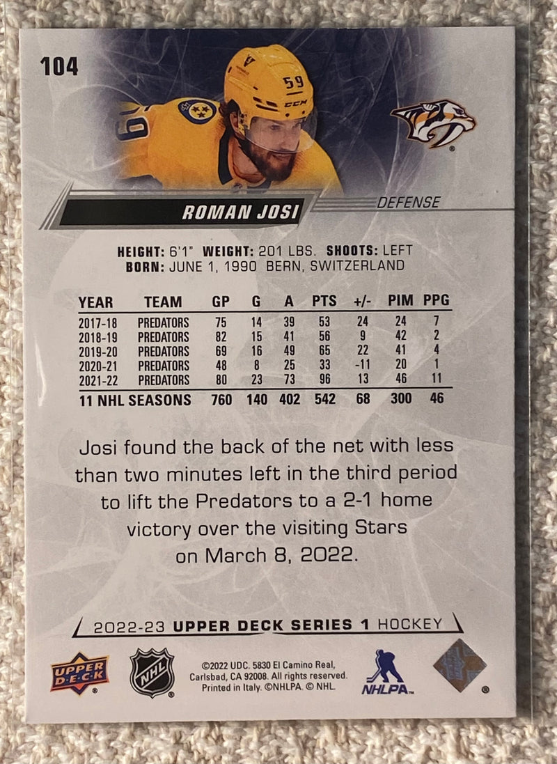 2022-23 Upper Deck 104 Roman Josi - Hockey