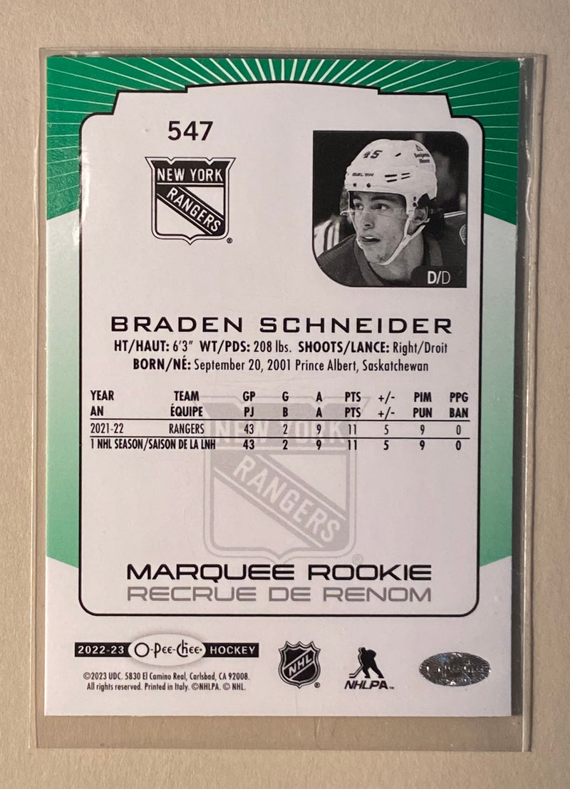 2022-23 UD O-Pee-Chee 547 Branden Schneider - Hockey Marquee Rookie /33 Green