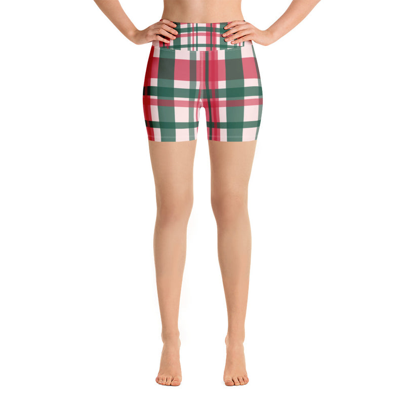Red and Green Plaid Yoga Shorts