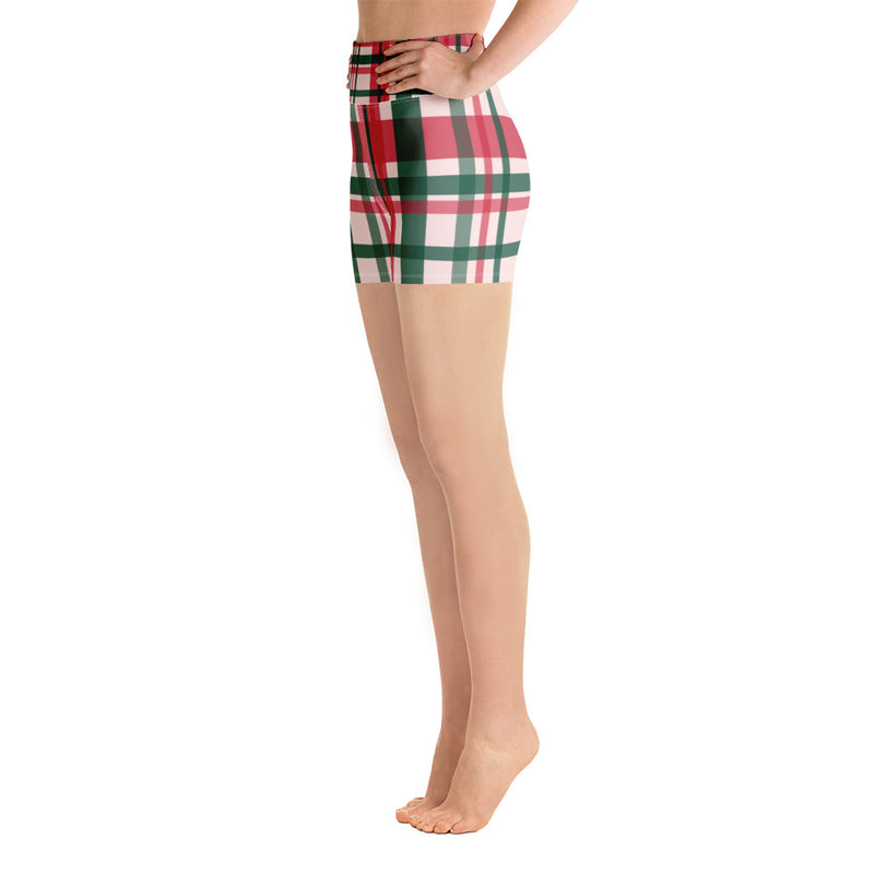 Red and Green Plaid Yoga Shorts