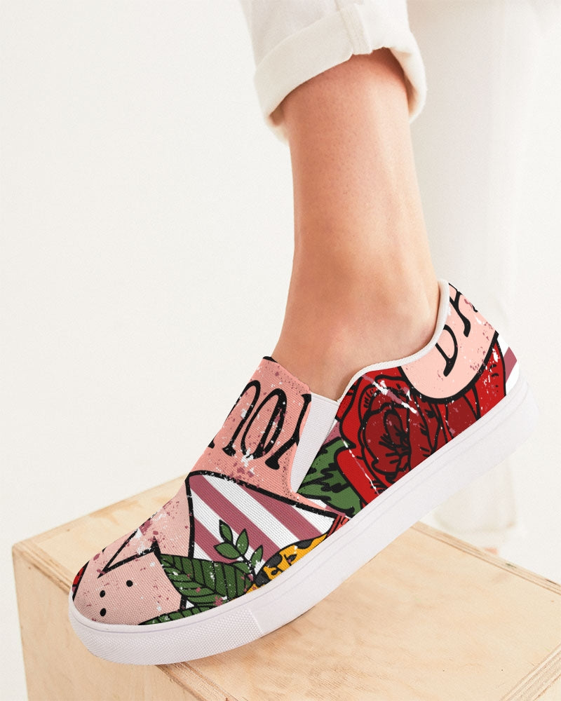 Flowers And Stripes Women's Slip-On Canvas Shoe