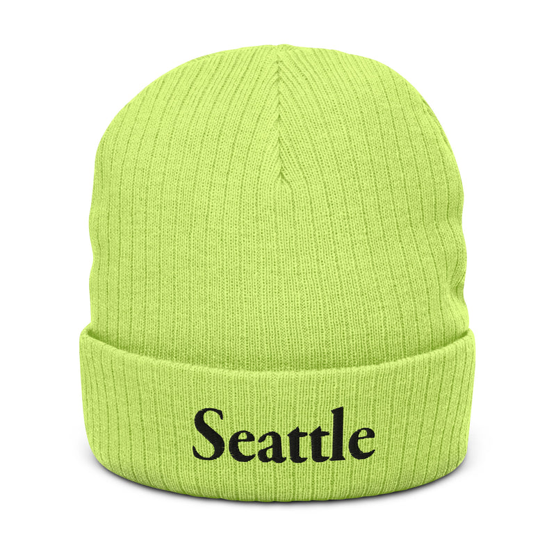 Seattle Green Ribbed Knit Beanie