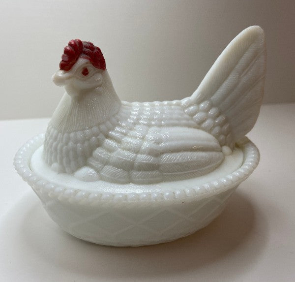 Rooster Covered Dish - Milk Glass