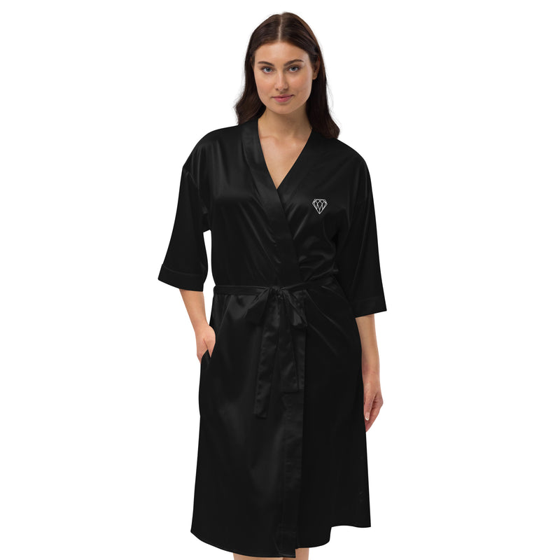 Black Satin Robe Diamond Embroidery