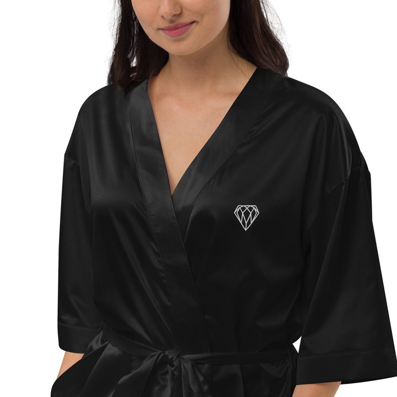 Black Satin Robe Diamond Embroidery