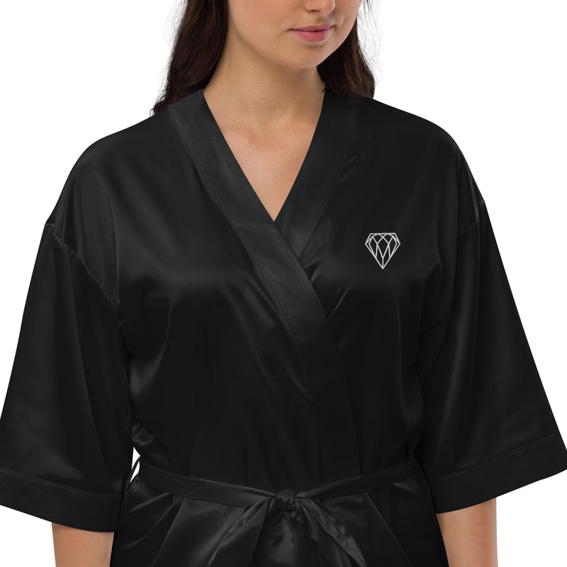 Black Satin Robe Diamond Embroidery