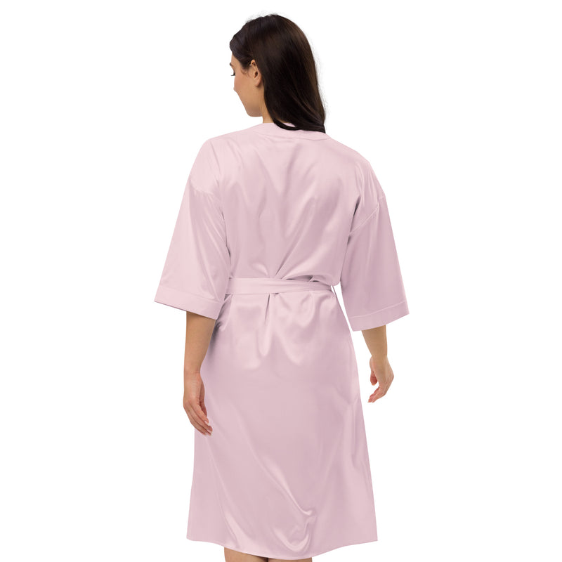 Pink Satin Robe Love Embroidery