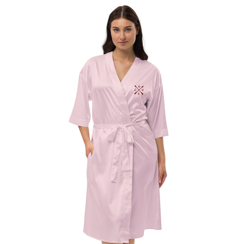 Pink Satin Robe Love Embroidery