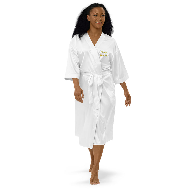 White Satin Robe Sweet Dreams Embroidery